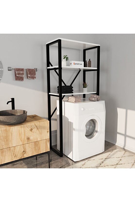 Çamaşır Makinesi Üstü Düzenleyici Raf Banyo Dolabı Rafı Makina Üstü Dolap Raf Beyaz