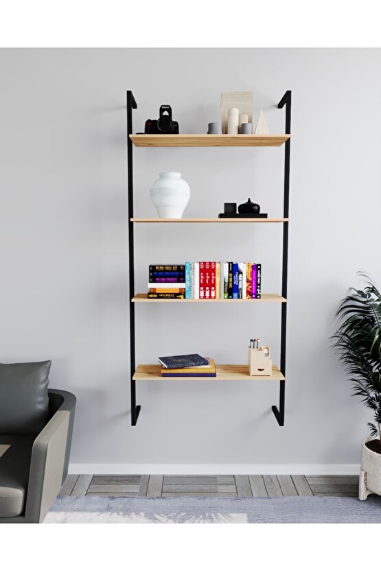 Duvar Rafı Metal Kitaplık Mobilya 4 Katlı 1072