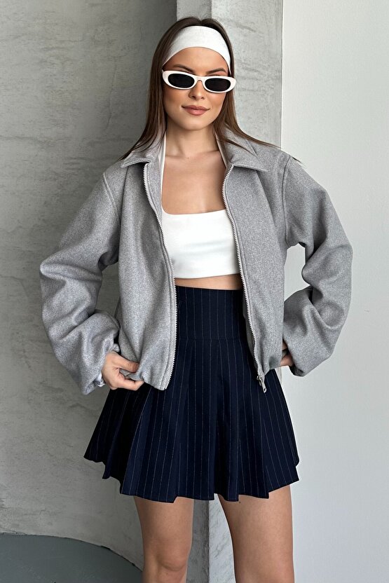 Kadın Oversize Bomber Ceket – Yumuşak Kaşe Dokulu, Mevsimlik, Casual Polar Mont