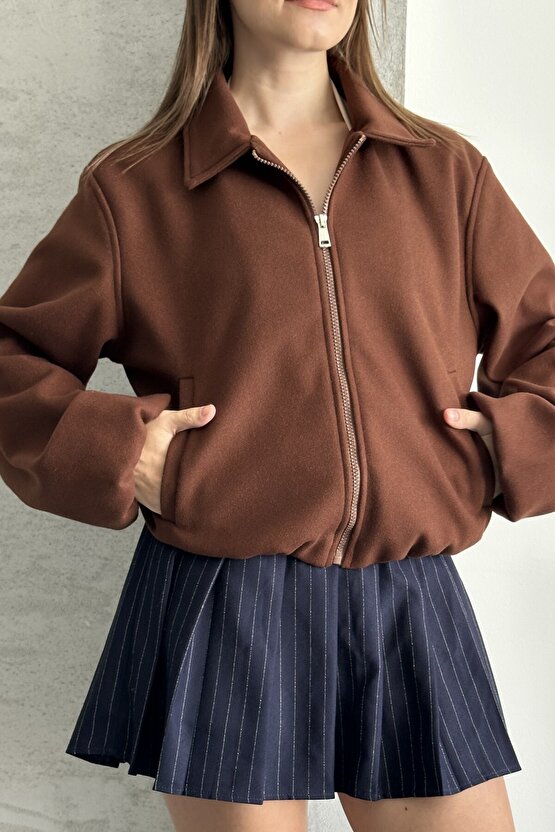 Kadın Oversize Bomber Ceket – Yumuşak Kaşe Dokulu, Mevsimlik, Casual Polar Mont