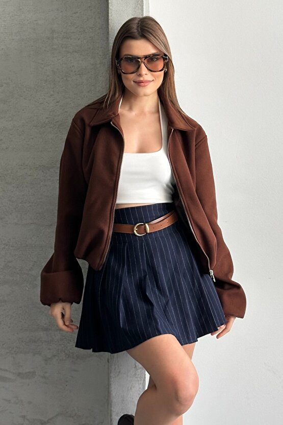 Kadın Oversize Bomber Ceket – Yumuşak Kaşe Dokulu, Mevsimlik, Casual Polar Mont