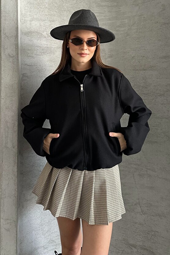 Kadın Oversize Bomber Ceket – Yumuşak Kaşe Dokulu, Mevsimlik, Casual Polar Mont