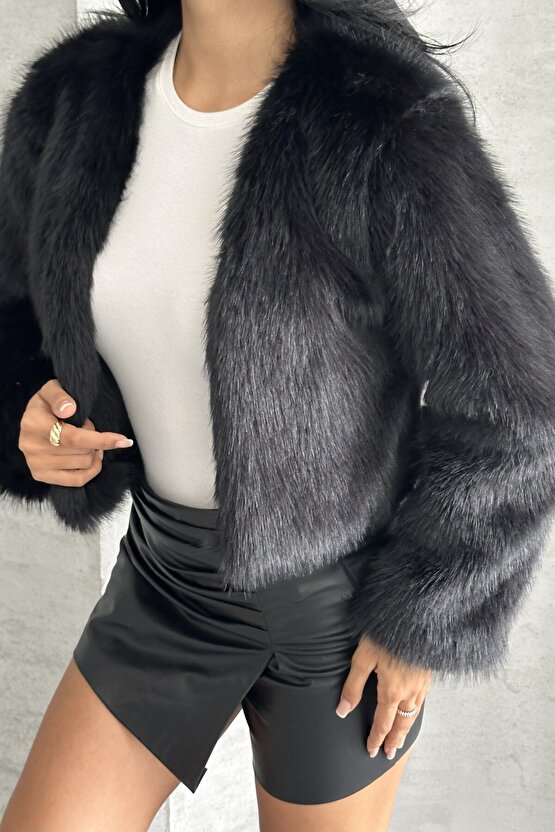 Kadın Crop Kürk Mont - Kısa Peluş Ceket - Kışlık Premium Kürk