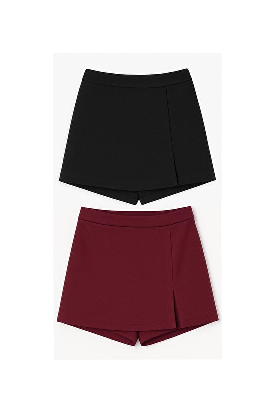 2li Yırtmaçlı Mini Şort Etek