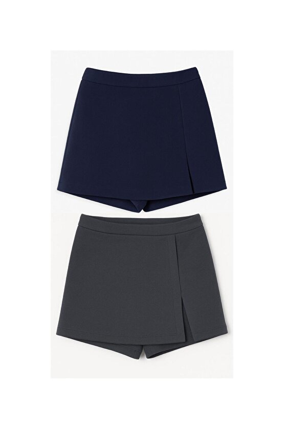 2li Yırtmaçlı Mini Şort Etek