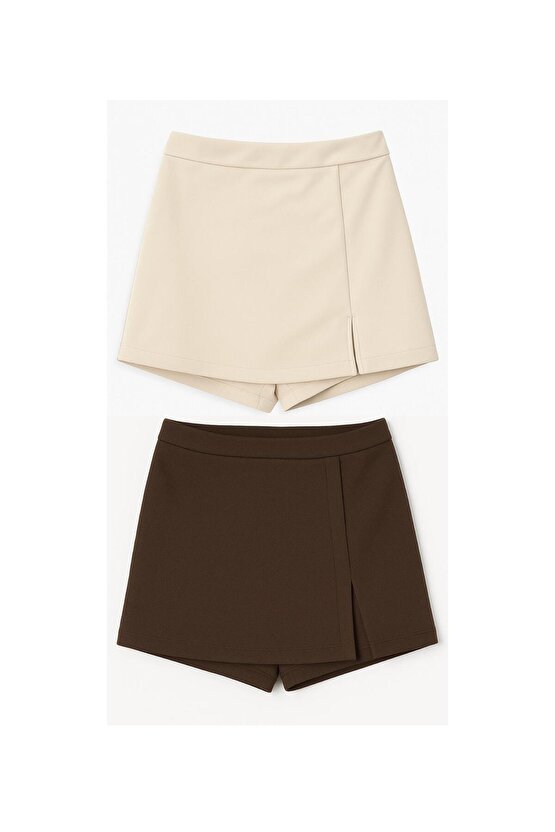 2li Yırtmaçlı Mini Şort Etek