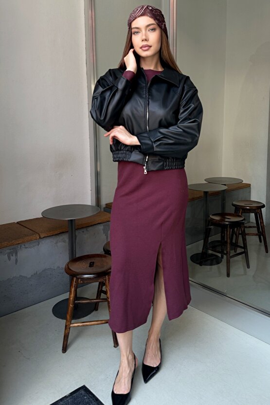 Yakalı Suni Deri Bomber Ceket