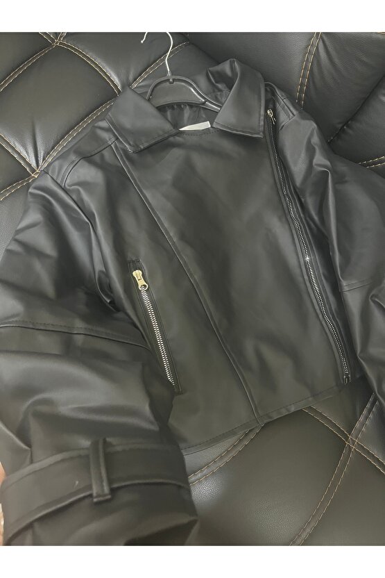 Balon Kol Siyah Deri Ceket