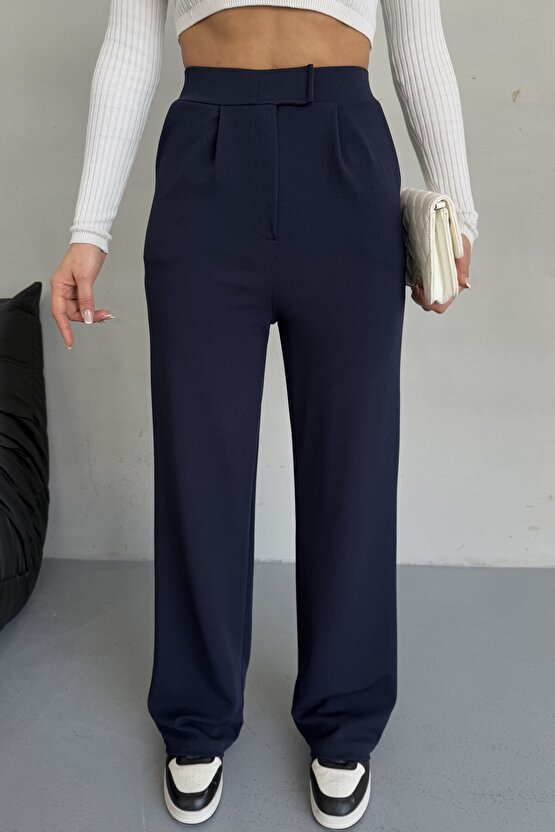 Cırtlı Ayarlanabilir Bel Likralı Palazzo Pantolon