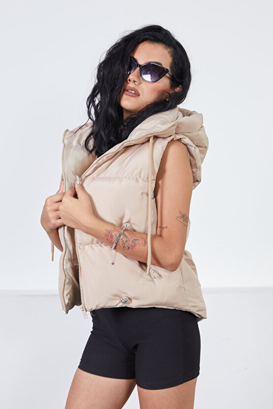 Kısa Spor Kapüşonlu Şişme Yelek