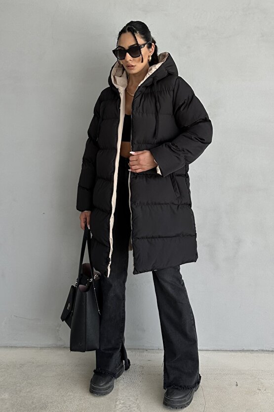 Regular Fit Çift Taraflı Uzun Şişme Mont