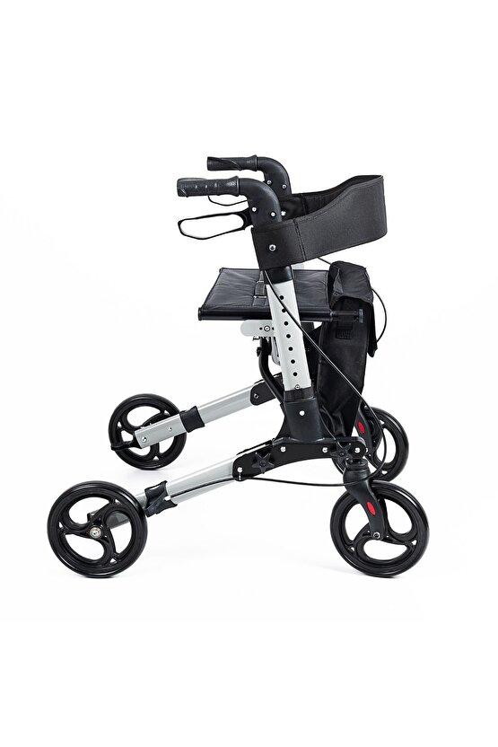 Gri Lüx Alüminyum Rolatör Tekerlekli Yürüteç oturaklı baston Katlanabilir sağlam