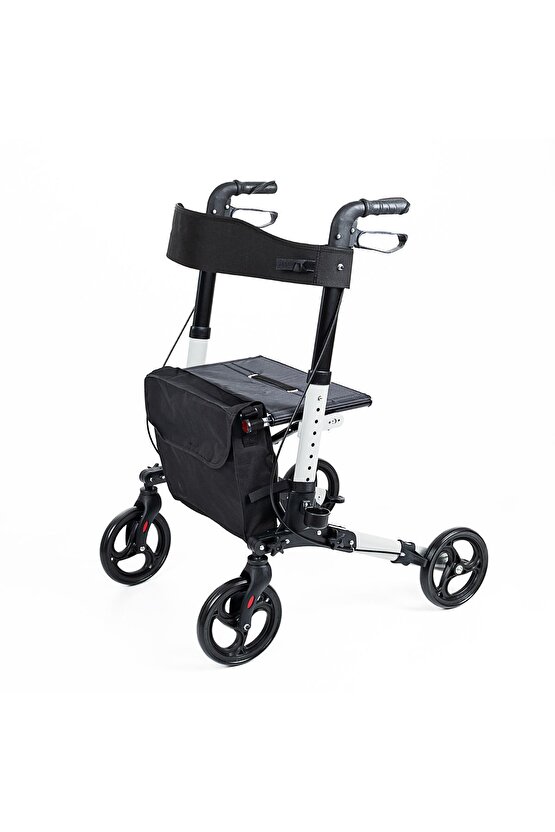 Gri Lüx Alüminyum Rolatör Tekerlekli Yürüteç oturaklı baston Katlanabilir sağlam