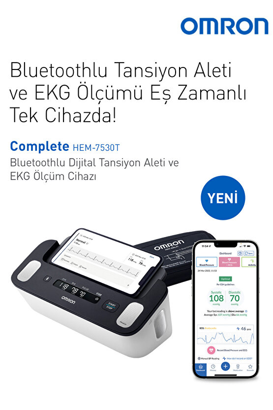 Complete Akıllı Tansiyon ve EKG Ölçüm Cihazı Pilli – Bluetooth, AFib Göstergeli, 5 Yıl Garantili