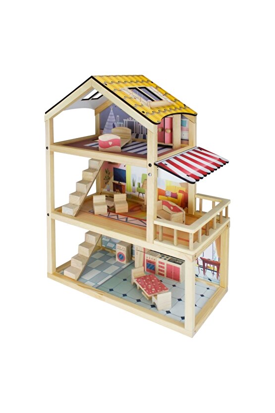 Doğal Ahşap Oyun Evi - Ahşap Tatil Evi - Merdivenli Oyun Evi - Ahşap Ev - Ahşap Oyun Evi