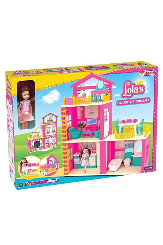 Lolanın Düşler Evi - 3 Katlı - Balkonlu - Bebek Dahil - Kız Çocuk Oyuncak Seti - Ev Oyuncak