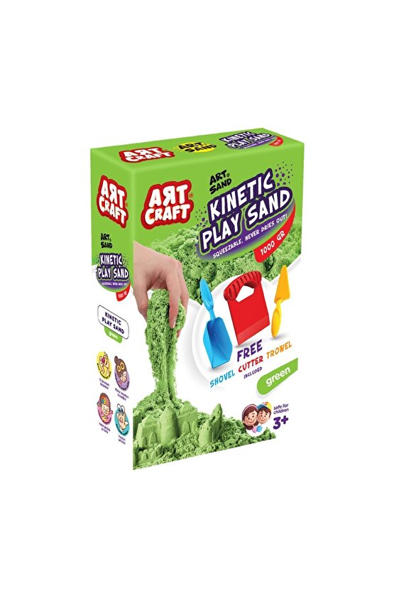 Aksesuarlı Yeşil Kinetik Oyun Kumu (1000 Gr.) - Art Craft Kinetik Kum Seti - Art Sand Kumu