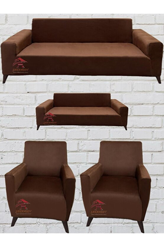 3+2+1+1 İtalyan Süet Koltuk Örtüsü(KAHVERENGİ)