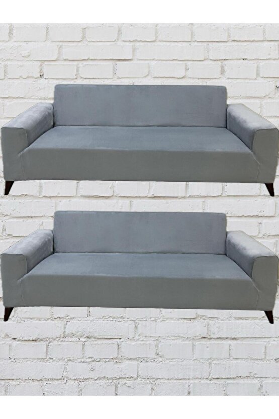 3+3 İtalyan Süet Koltuk Örtüsü(AÇIKGRİ)