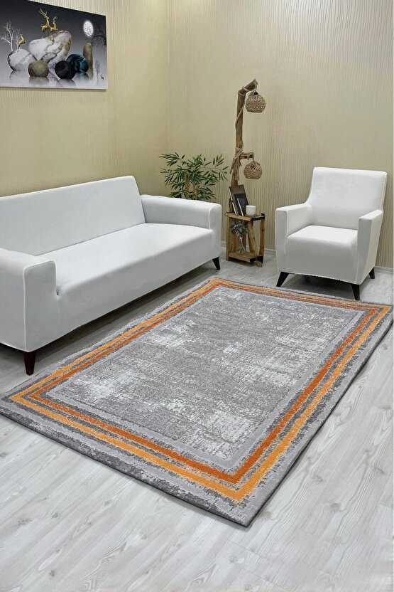 Luxaccessories Modern Desenli Gri,Sarı,Kahverengi Renkte Halı Örtüsü (Lastikli) 200 X 300 DM-14