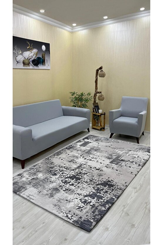 Luxaccessories Modern Desenli Gri, Bej Renkte Halı Örtüsü (Lastikli) 200 X 300 DM-8