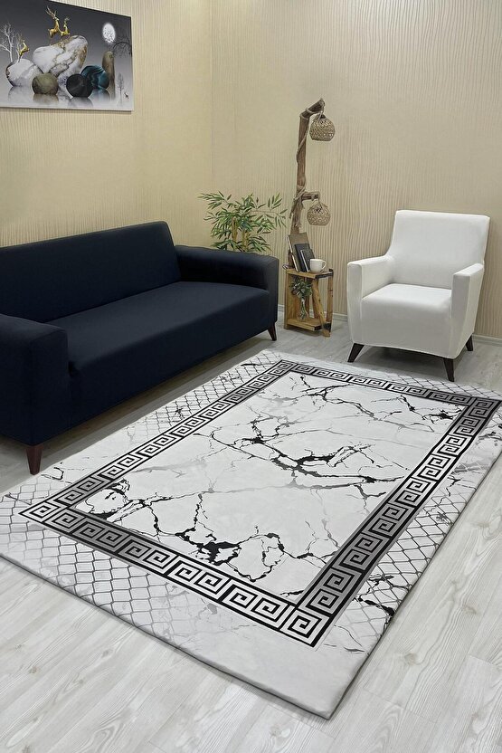 Luxaccessories Modern Desenli Bej,Siyah,Gri Renkte Halı Örtüsü (Lastikli) 200 X 300 DM-5