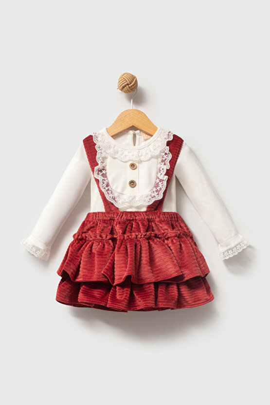 Kız Bebek Kız Çocuk Doğum Günü Parti Düğün Kadife Salopet Slopet Dantelli Uzun Kol Salopet