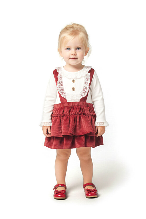 Kız Bebek Kız Çocuk Doğum Günü Parti Düğün Kadife Salopet Slopet Dantelli Uzun Kol Salopet