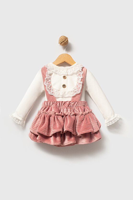 Kız Bebek Kız Çocuk Doğum Günü Parti Düğün Kadife Salopet Slopet Dantelli Uzun Kol Salopet