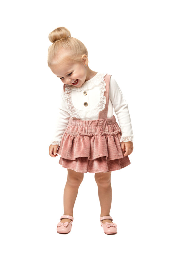 Kız Bebek Kız Çocuk Doğum Günü Parti Düğün Kadife Salopet Slopet Dantelli Uzun Kol Salopet