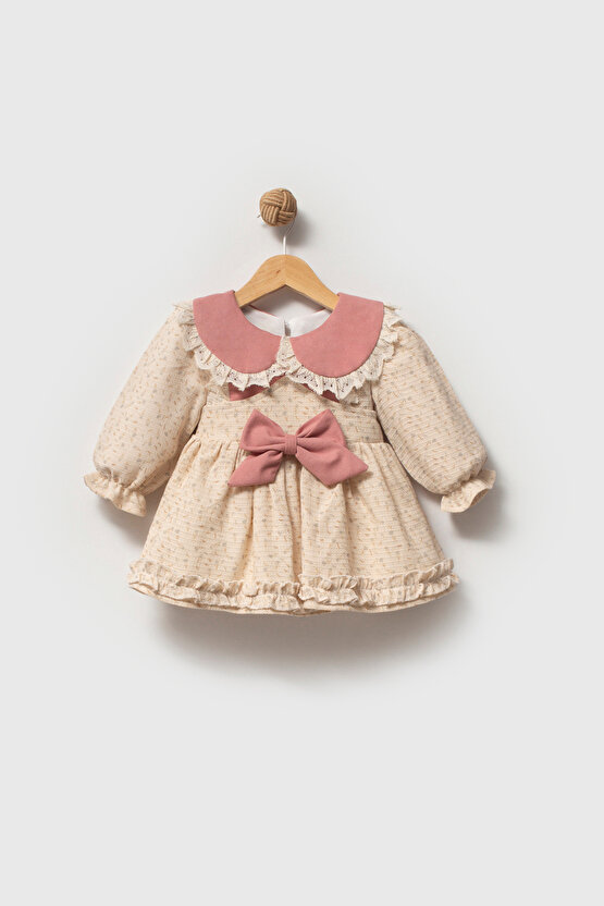 Kız Bebek Elbise Kız Çocuk Elbise Yakalı Doğum Günü Parti Düğün Özel Gün Uzun Kol Astarlı Çiçekli