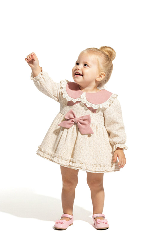 Kız Bebek Elbise Kız Çocuk Elbise Yakalı Doğum Günü Parti Düğün Özel Gün Uzun Kol Astarlı Çiçekli