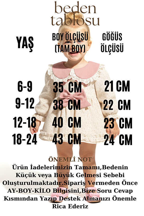 Kız Bebek Elbise Kız Çocuk Elbise Yakalı Doğum Günü Parti Düğün Özel Gün Uzun Kol Astarlı Çiçekli