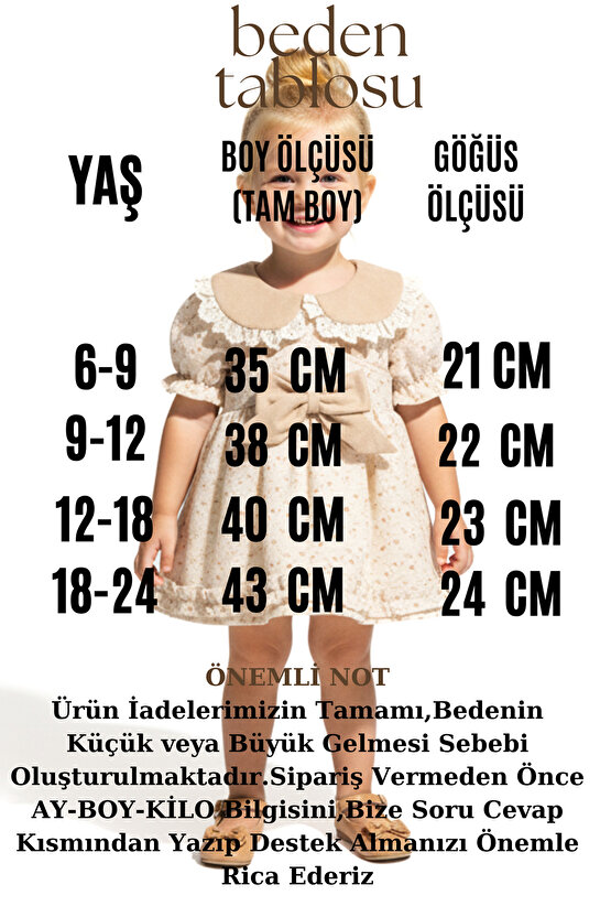 Kız Bebek Elbise Kız Çocuk Elbise Yakalı Doğum Günü Parti Düğün Özel Gün Uzun Kol Astarlı Çiçekli