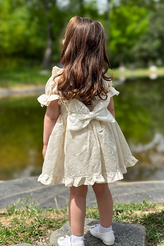 Kız Bebek Elbise Kız Çocuk Elbise Doğum Günü Parti Düğün Elbise Dantelli Kısa Kol Astarlı Elbise