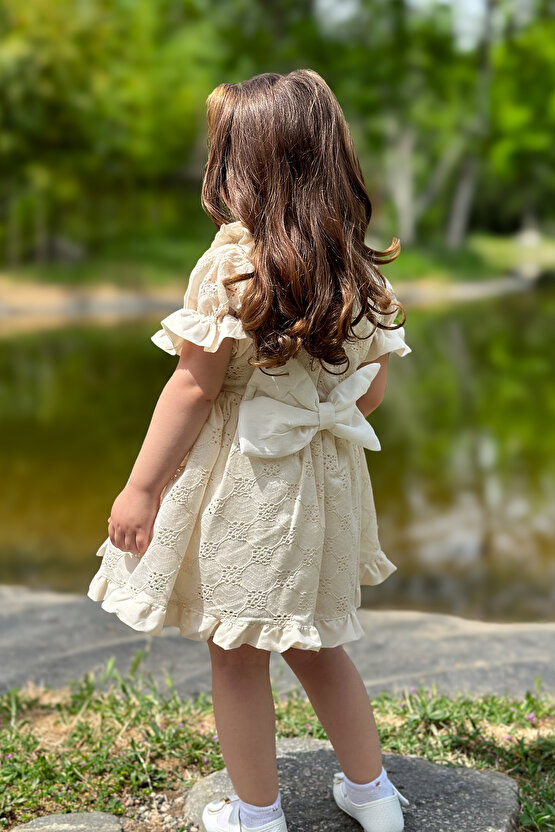 Kız Bebek Elbise Kız Çocuk Elbise Doğum Günü Parti Düğün Elbise Dantelli Kısa Kol Astarlı Elbise