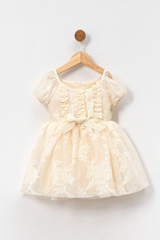 Kız Bebek Kız Çocuk Doğum Günü Parti Düğün Elbise Kısa Kol Dantelli Astarlı Elbise