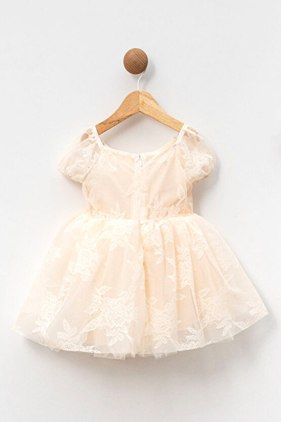 Kız Bebek Kız Çocuk Doğum Günü Parti Düğün Elbise Kısa Kol Dantelli Astarlı Elbise