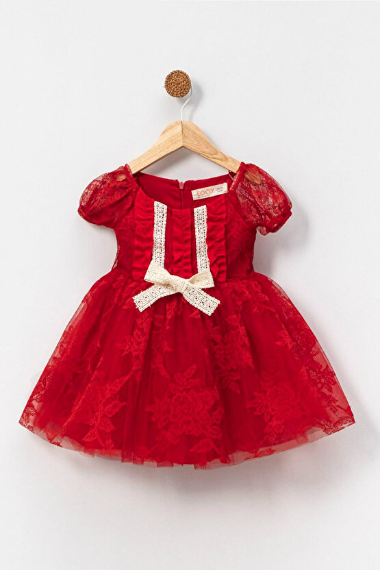 Kız Bebek Kız Çocuk Doğum Günü Parti Düğün Elbise Kısa Kol Dantelli Astarlı Elbise