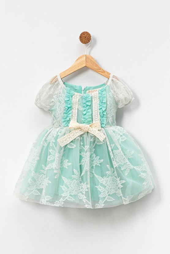 Kız Bebek Kız Çocuk Doğum Günü Parti Düğün Elbise Kısa Kol Dantelli Astarlı Elbise