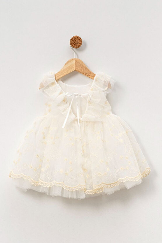 Kız Bebek Kız Çocuk Doğum Günü Parti Düğün Elbise Kısa Kol Bandanalı Dantelli Astarlı Romper