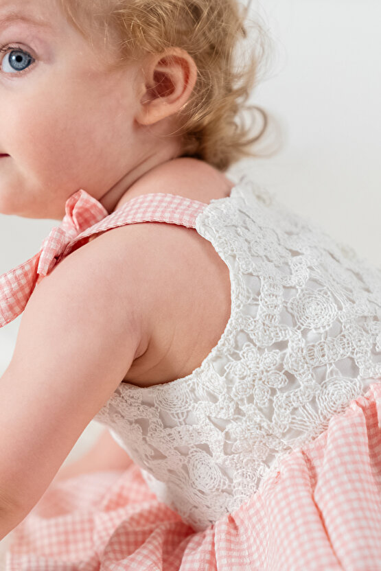 Kız Bebek Kız Çocuk Doğum Günü Parti Düğün Elbise Kısa Kol Askılı Kolsuz Dantelli Astarlı Pötikare