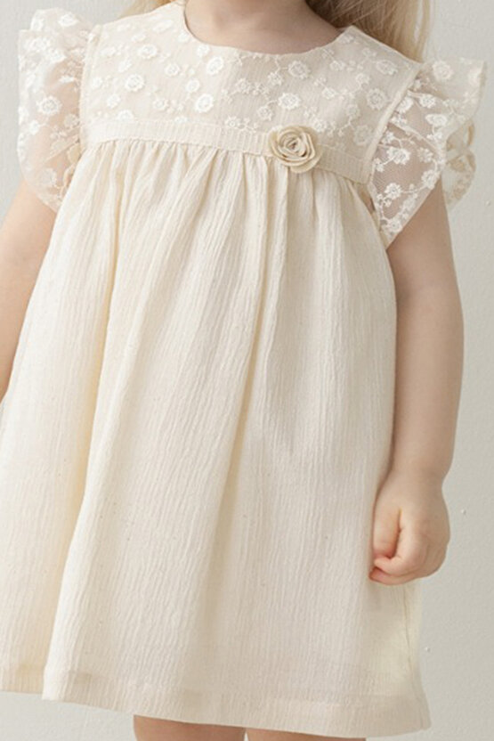 Kız Bebek Elbise Kız Çocuk Elbise Doğum Günü Parti Düğün Keten Kısa Kollu Astarlı Elbise