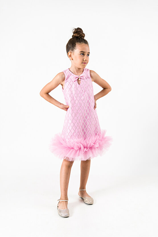 Kız Bebek Kız Çocuk Doğum Günü Parti Düğün Elbise Kısa Kol Çantalı Fırfırlı Tüllü Tütülü Tütü Astar