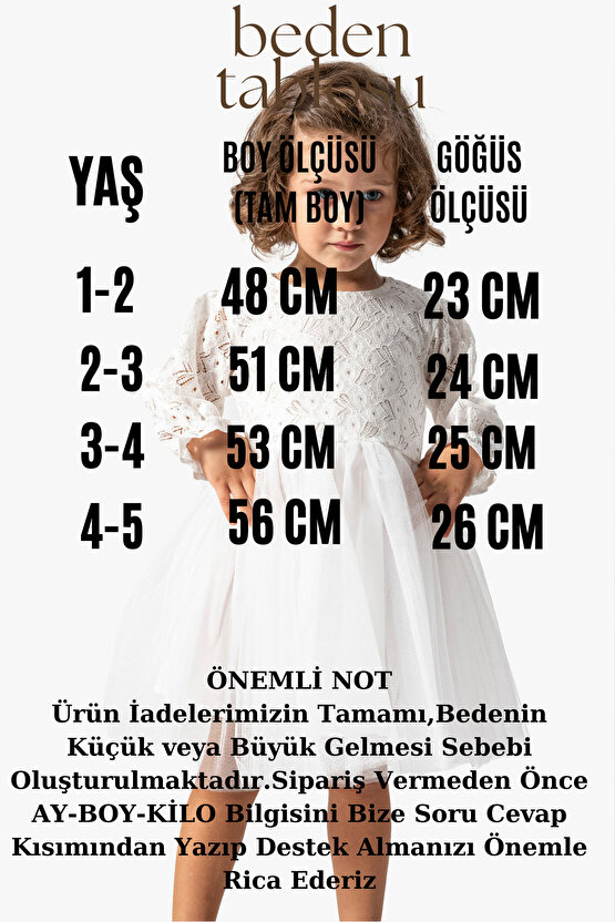 Kız Bebek Elbise Kız Çocuk Elbise Doğum Günü Parti Düğün Tütü Tüllü Uzun Kollu Astarlı Elbise