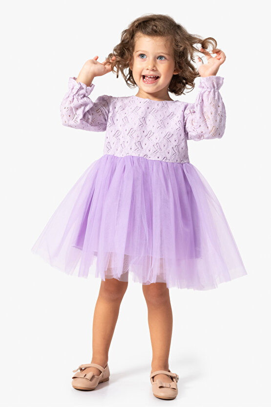 Kız Bebek Elbise Kız Çocuk Elbise Doğum Günü Parti Düğün Tütü Tüllü Uzun Kollu Astarlı Elbise