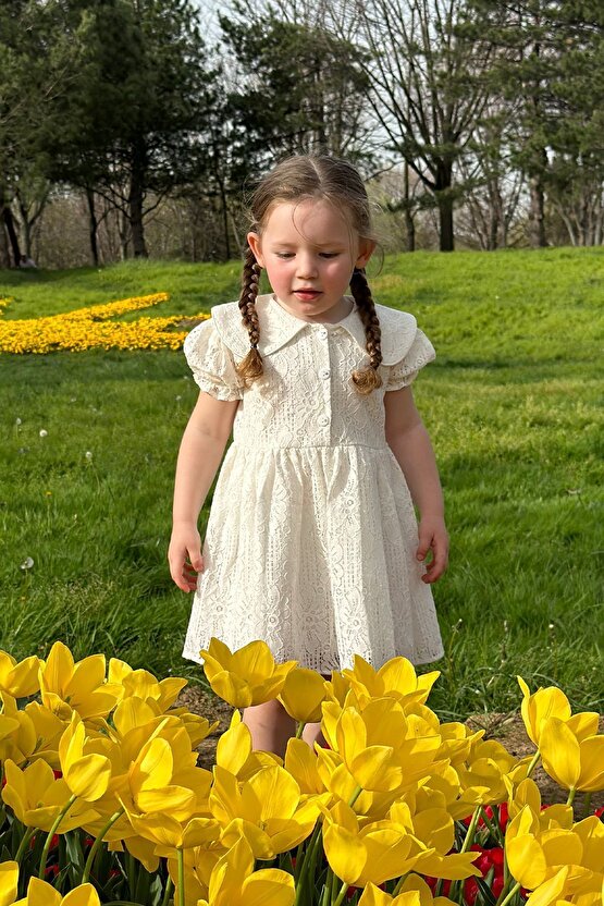 Kız Bebek Elbise Kız Çocuk Elbise Doğum Günü Parti Düğün Elbise Dantelli Kısa Kol Astarlı Elbise