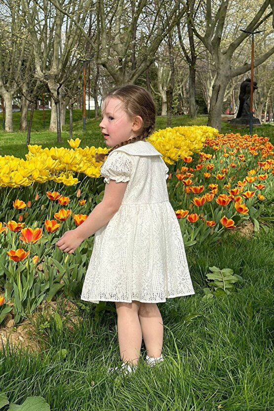 Kız Bebek Elbise Kız Çocuk Elbise Doğum Günü Parti Düğün Elbise Dantelli Kısa Kol Astarlı Elbise