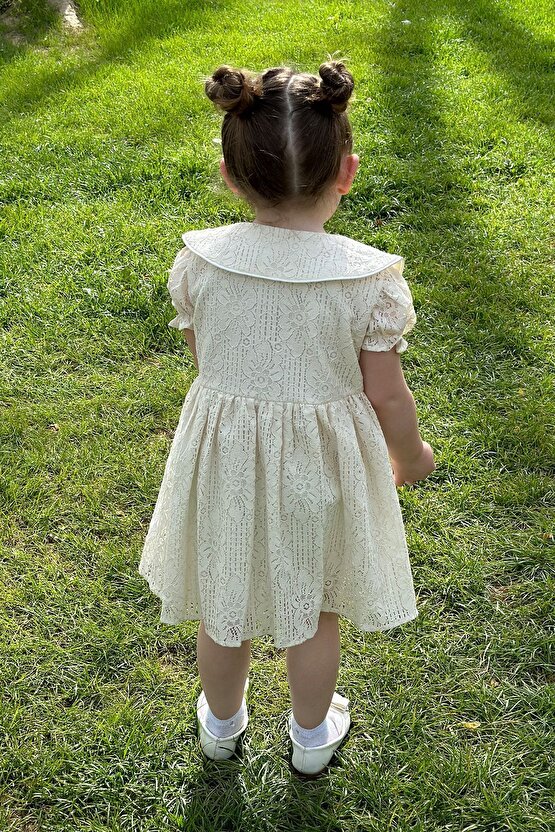 Kız Bebek Elbise Kız Çocuk Elbise Doğum Günü Parti Düğün Elbise Dantelli Kısa Kol Astarlı Elbise