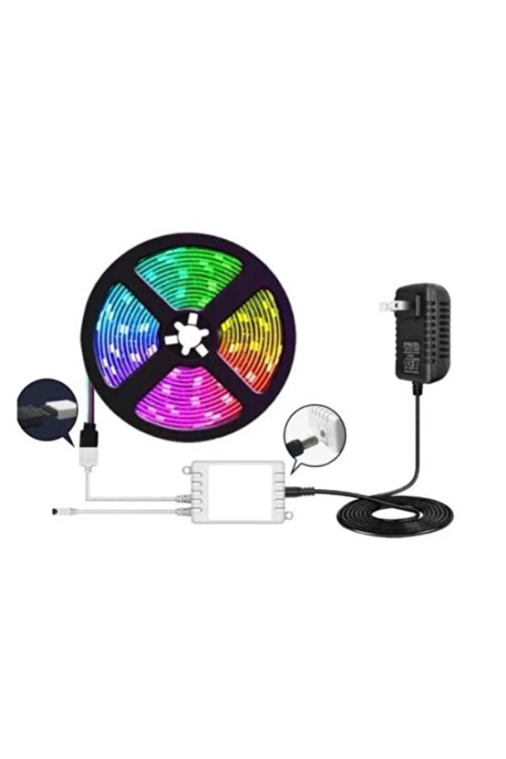 5 Metre Tak Çalıştır Kumandalı, 96 Renk RGB Şerit Led TV Ünitesi, Mutfak Tezgahı, Vitrin, Tavan Ledi